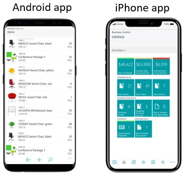 Business Central mobilappen er tilgængelig til både Android-baserede telefoner og iPhones