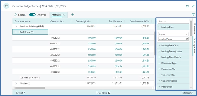 Dataanalysemodus analysefiltre